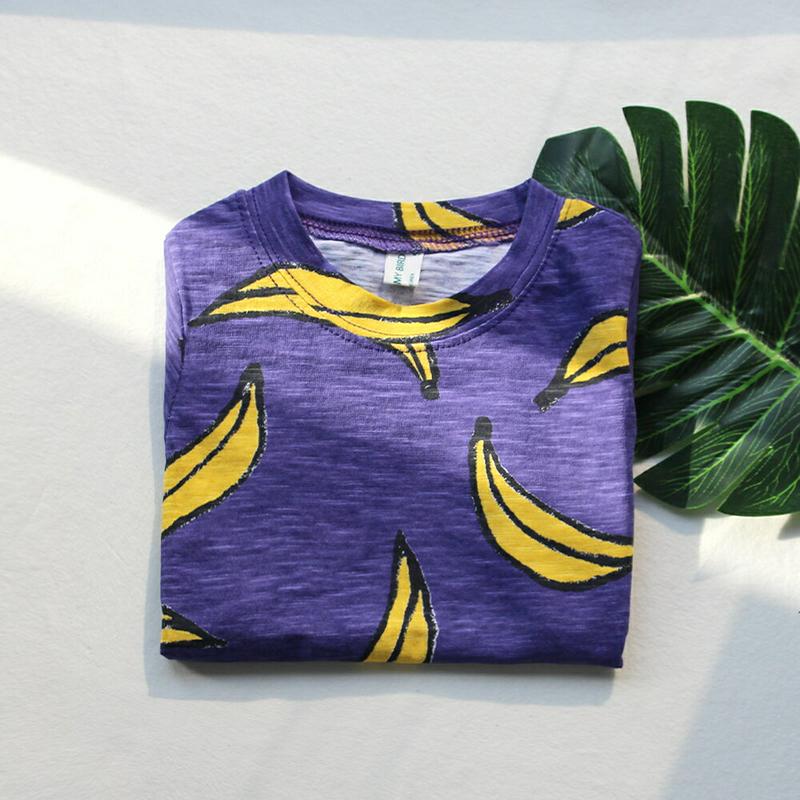 Banana半袖Tシャツ・p000867 キッズ【3~8才】【tops】【トップス Tシャツ 半袖 ハーフスリーブ ばなな バナナ 果物 くだもの カジュアル 総柄 ラフ 春 夏 女の子 男の子 子供 こども 子供服 こども服】【KIDS】