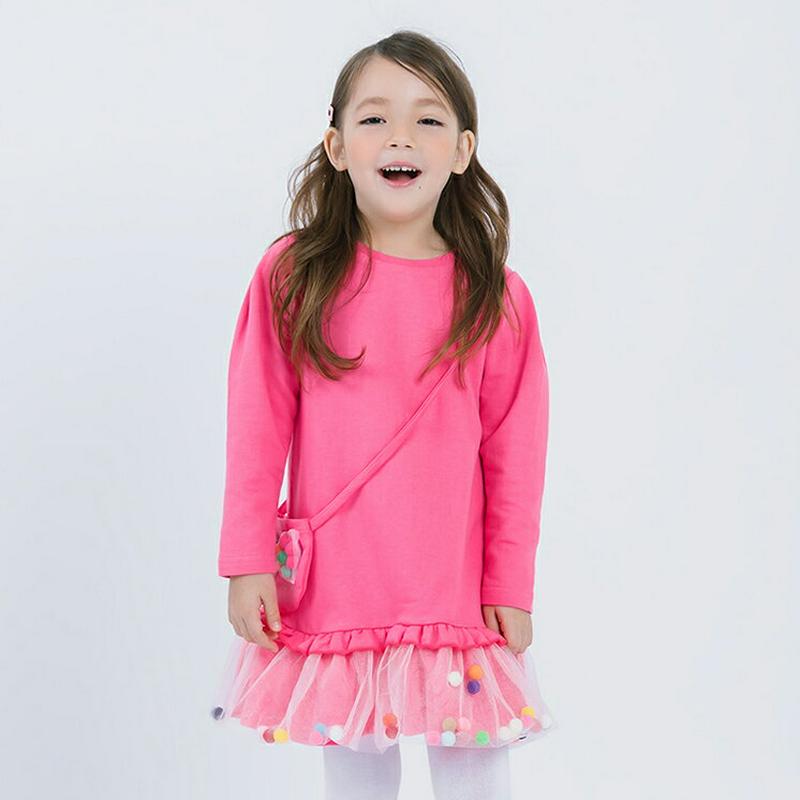 バッグ付ポンポンチュールヘムワンピース・p000769 キッズ【3~8才】【ops】【ワンピース ミディ丈 ミディワンピース 長袖 チュール ポンポン ぽんぽん カジュアル ポップ 可愛い かわいい 女の子 春 秋 子供 こども 子供服 こども服】【KIDS】