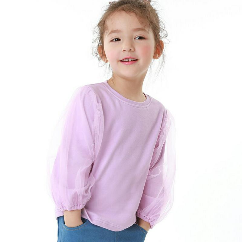 袖チュールTシャツ・p000771 キッズ【3~8才】【tops】【トップス Tシャツ チュール 袖チュール 透け感 シースルー 長袖 単色 カジュアル 可愛い かわいい 女の子 春 秋 子供 こども 子供服 こども服】【KIDS】