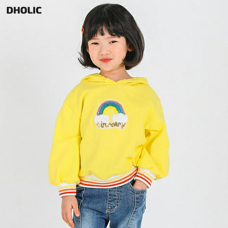 レインボーフーディ・p000836 キッズ【3~8才】【tops】【トップス パーカー フード フーディー 虹 レインボー スパンコール 長袖 カジュアル ラフ 春 秋 女の子 男の子 子供 こども 子供服 こども服】【KIDS】