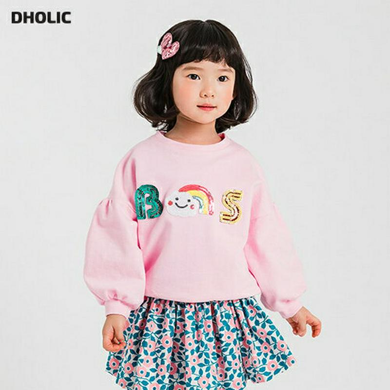 スパンコールポイントスウェット・p000835 キッズ【3~8才】【tops】【トップス スウェット トレーナー スパンコール 虹 アルファベット 長袖 カジュアル 可愛い かわいい 女の子 男の子 春 秋 子供 こども 子供服 こども服】【KIDS】