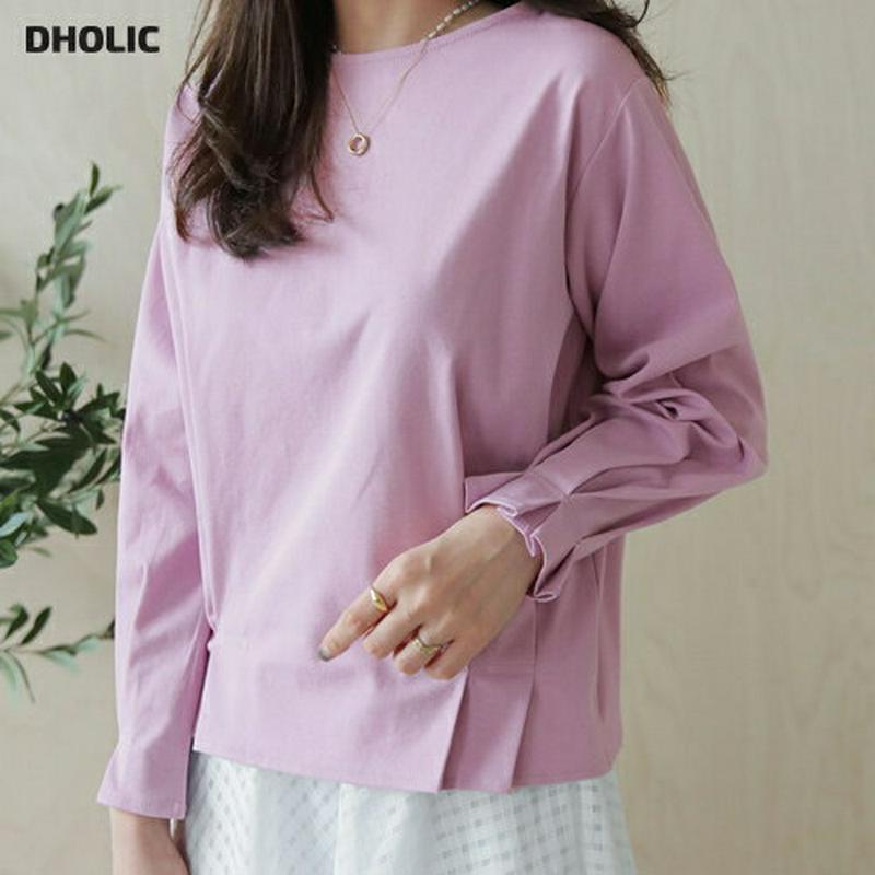 タックTシャツ・全4色・t61367 レディース【tops】【トップス Tシャツ タック 長袖 単色 大人 春 秋】【ハイホリH