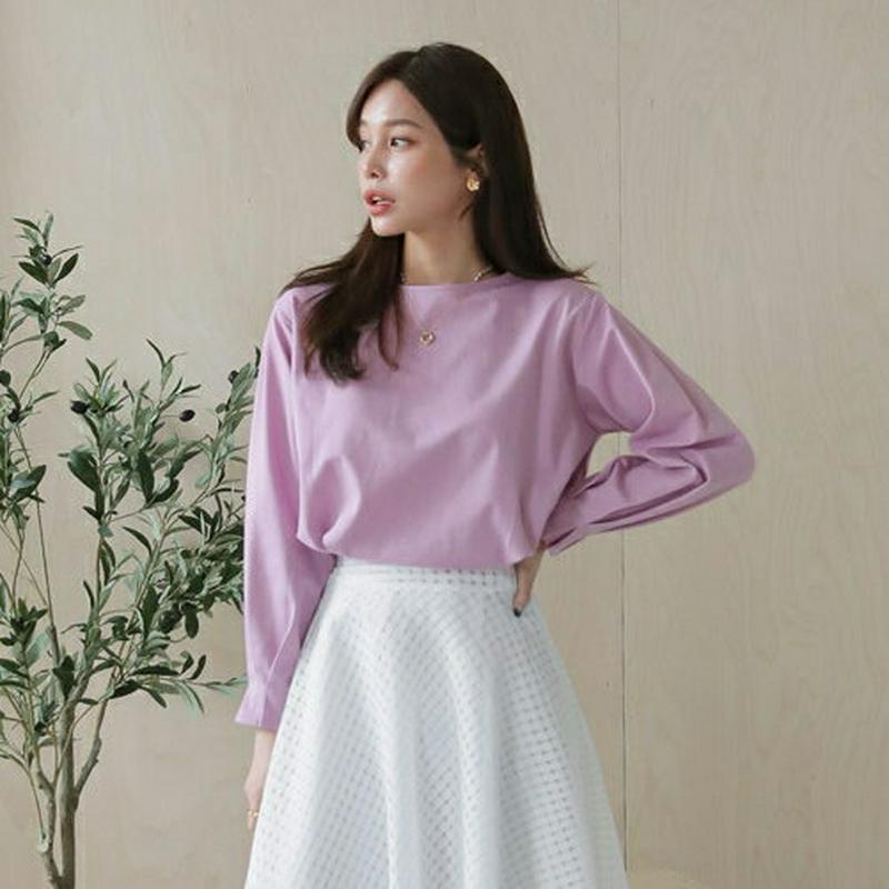 タックTシャツ・全4色・t61367 レディース【tops】【トップス Tシャツ タック 長袖 単色 大人 春 秋】【ハイホリH