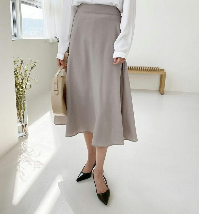 バックゴムフレアスカート・全2色・b55271 レディース 【sk】【スカート ロング丈 ロング フレア 無地 カジュアル ベー