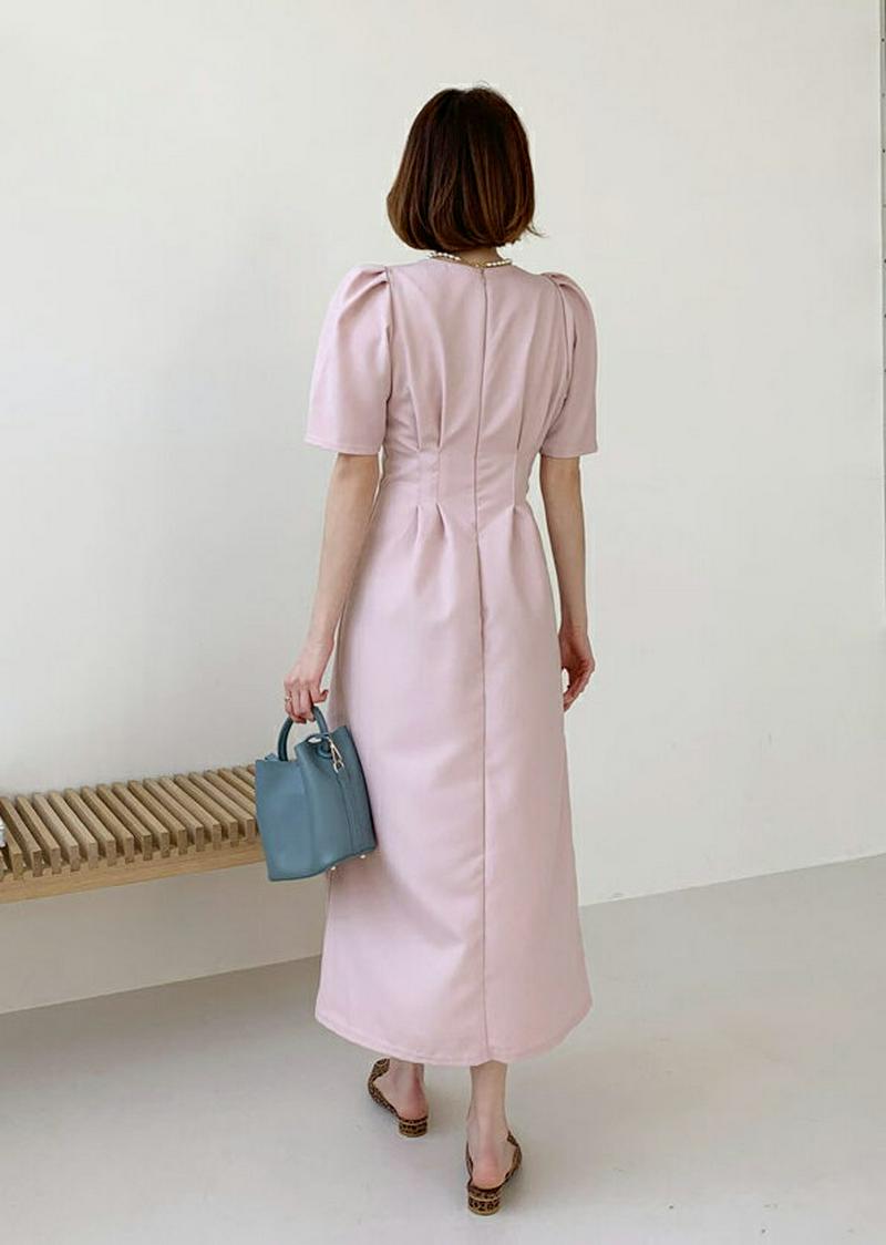 タックショートスリーブワンピース・全5色・b55245 レディース 【ops】【ワンピース ロング丈 ロング 半袖 パフスリーブ