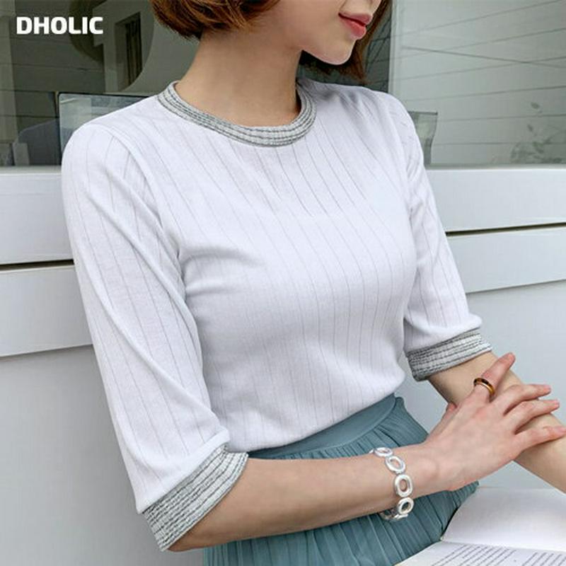 グリッター配色Tシャツ・全3色・t55257 レディース 【tops】【トップス 半袖 リブ ラウンドネック スリム カジュアル