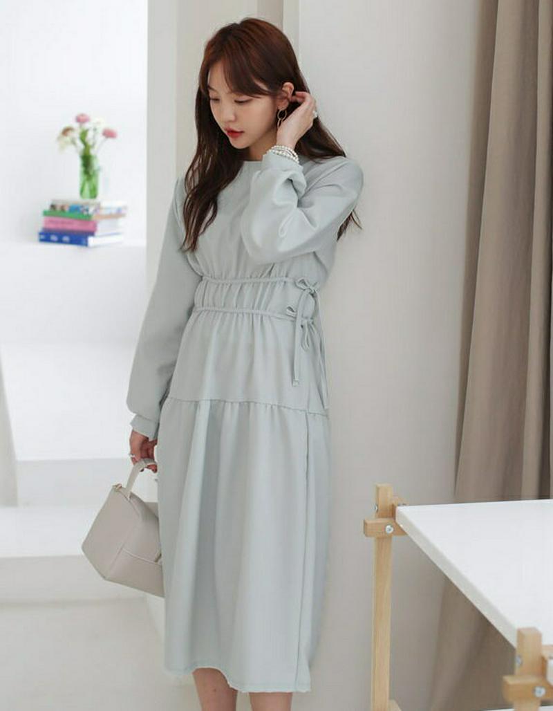 ダブルリボンギャザーワンピース・全3色・t55248 レディース 【ops】【ワンピース ロング丈 ロング 長袖 ギャザー リボ