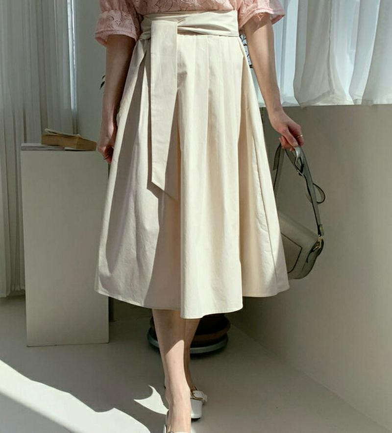 ウエストタイフレアスカート・全2色・t55274 レディース 【sk】【スカート ロング ロング丈 フレア タック リボン 無地