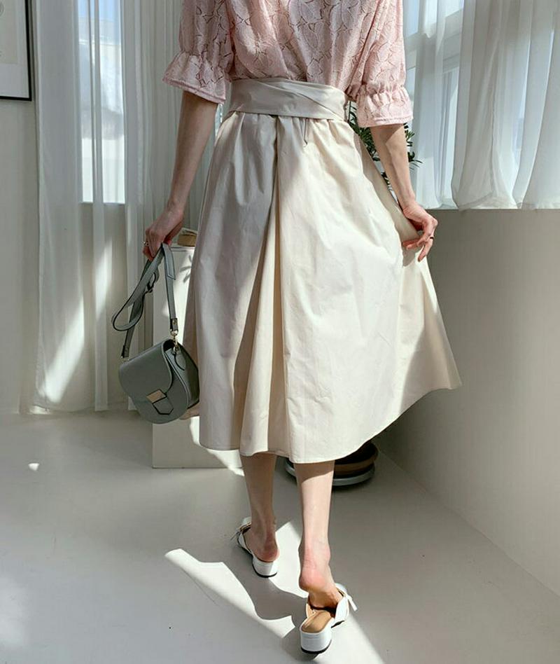 ウエストタイフレアスカート・全2色・t55274 レディース 【sk】【スカート ロング ロング丈 フレア タック リボン 無地