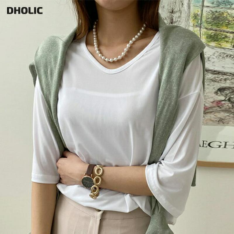 UネックルーズTシャツ・全4色・b55256 レディース 【tops】【トップス Tシャツ Uネック 半袖 ゆったり ドロップシ