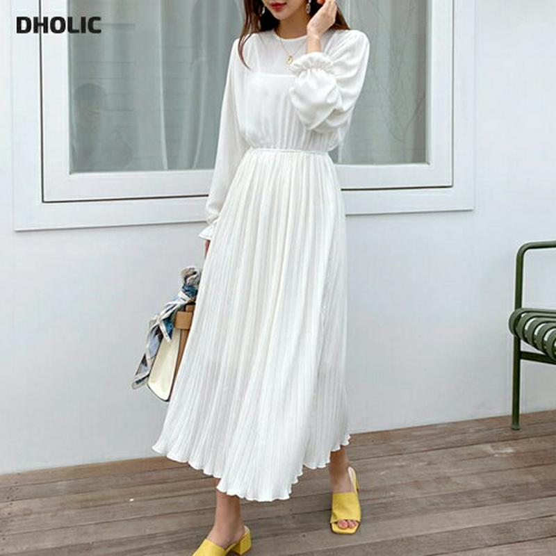 ウエストゴムプリーツワンピース・全3色・b55247 レディース 【ops】【ワンピース ロング丈 ロング ラウンドネック プリ