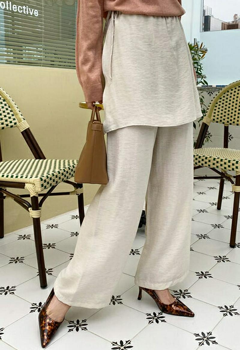 レイヤードドロストパンツ・全3色・t55268 レディース 【pt】【パンツ ロング丈 ロング ワイド ストレート レイヤード 