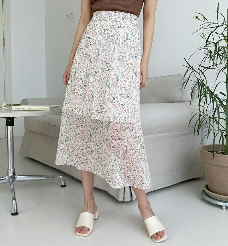 シフォンフローラルスカート・全3色・b55273 レディース 【sk】【スカート ロング丈 ロング フレア 花柄 シフォン ウエ