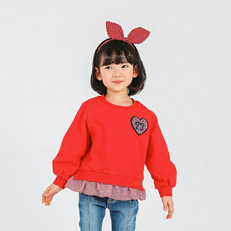 ハートナンバーフリルスウェット・p000773 キッズ【3~8才】【tops】【トップス スウェット トレーナー ハート ナンバー ナンバリング 長袖 カジュアル フリル チェック ギンガムチェック 可愛い レイヤード風 女の子 子供 子供服 服】【KIDS】