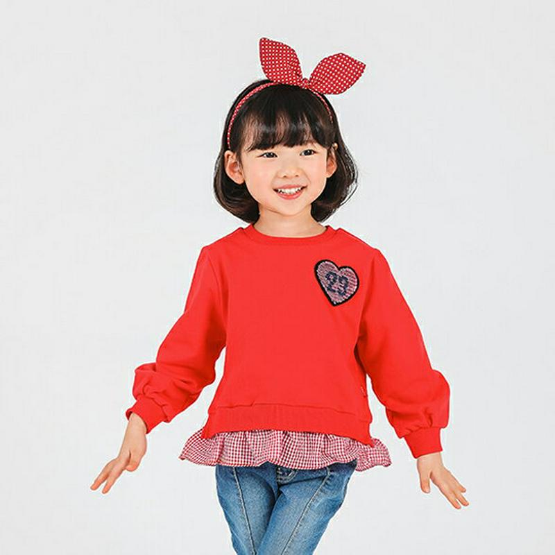 ハートナンバーフリルスウェット・p000773 キッズ【3~8才】【tops】【トップス スウェット トレーナー ハート ナンバー ナンバリング 長袖 カジュアル フリル チェック ギンガムチェック 可愛い レイヤード風 女の子 子供 子供服 服】【KIDS】