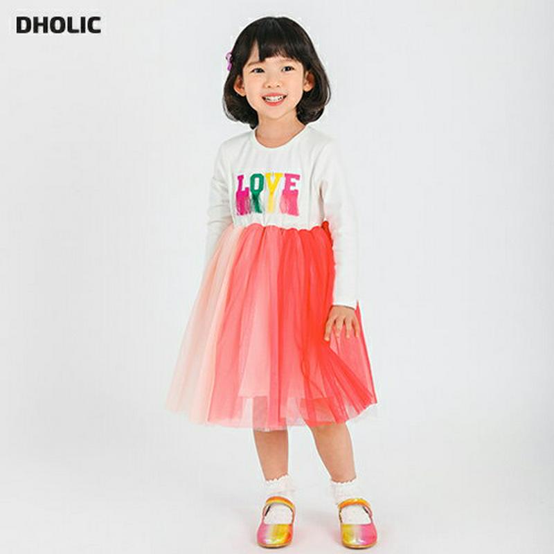 レインボーレタリング切替ワンピース・p000772 キッズ【3~8才】【ops】【ワンピース 長袖 ミディ丈 ミディワンピース チュール チュールワンピース ロゴ 可愛い かわいい 女の子 子供 こども 子供服 こども服】【KIDS】