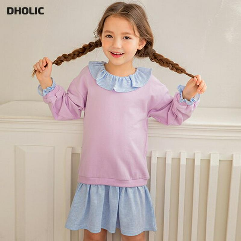 ラッフルカラー配色ワンピース(パープル)・p000725 キッズ【3~8才】【ops】【ワンピース ミディ丈 ミディワンピース 