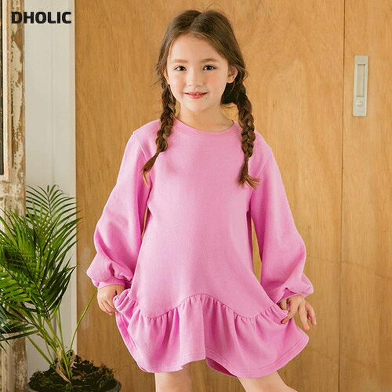 バルーンフリルヘムワンピース・p000730 キッズ【3~8才】【ops】【ワンピース ミディ丈 ミディワンピ素 長袖 フリル 