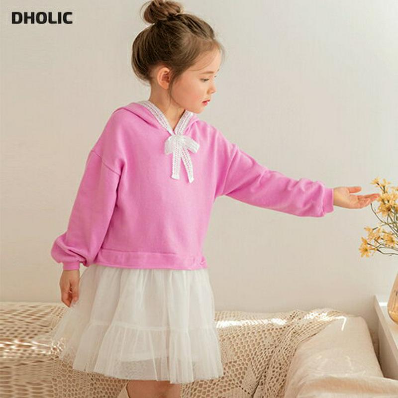 レースリボンフードチュールワンピース・p000736 キッズ【3~8才】【ops】【ワンピース ミディ丈 ミディワンピース 長袖