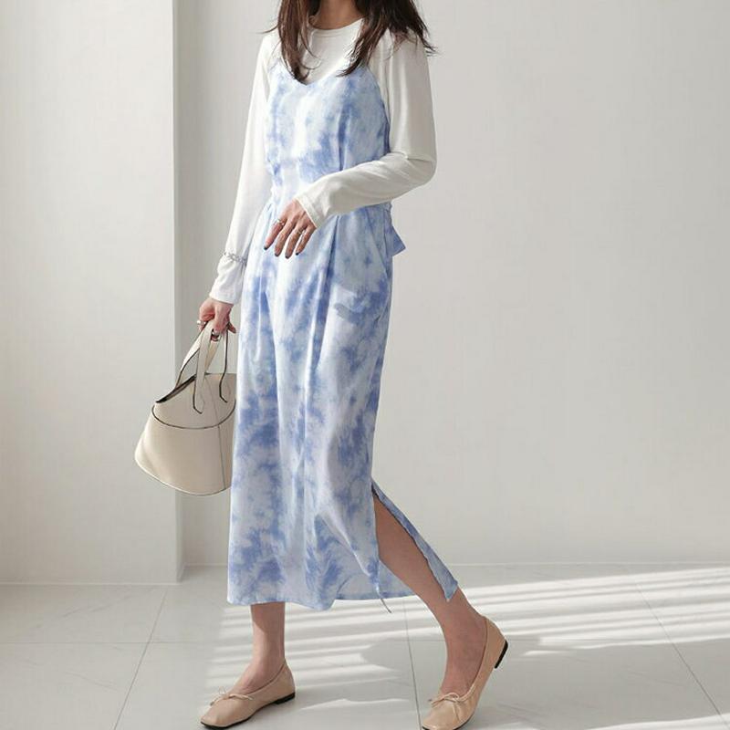 タイダイ柄リボンワンピース・全2色・b61636 レディース【ops】【ワンピース ロング ロングワンピース スリーブレス ノー