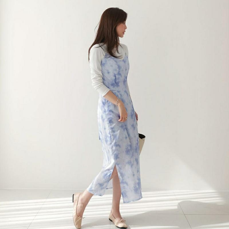 タイダイ柄リボンワンピース・全2色・b61636 レディース【ops】【ワンピース ロング ロングワンピース スリーブレス ノー
