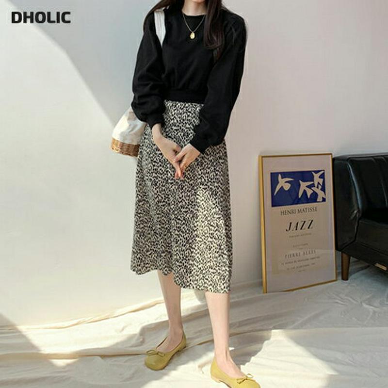 レオパードコントラストワンピース・全2色・b61607 レディース【ops】【ワンピース ミディ丈 ミディワンピース 長袖 コン