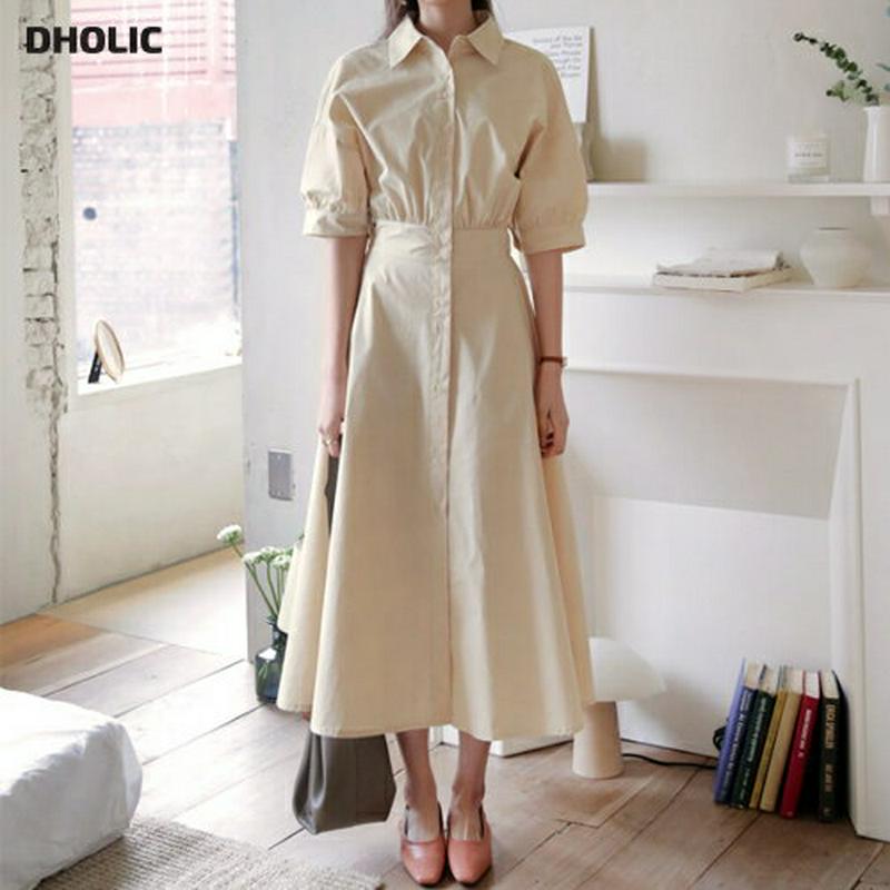 フレアシャツワンピース・全2色・t58309 レディース 【ops】【ワンピース シャツ ロング ロング丈 半袖 5分丈 パフス