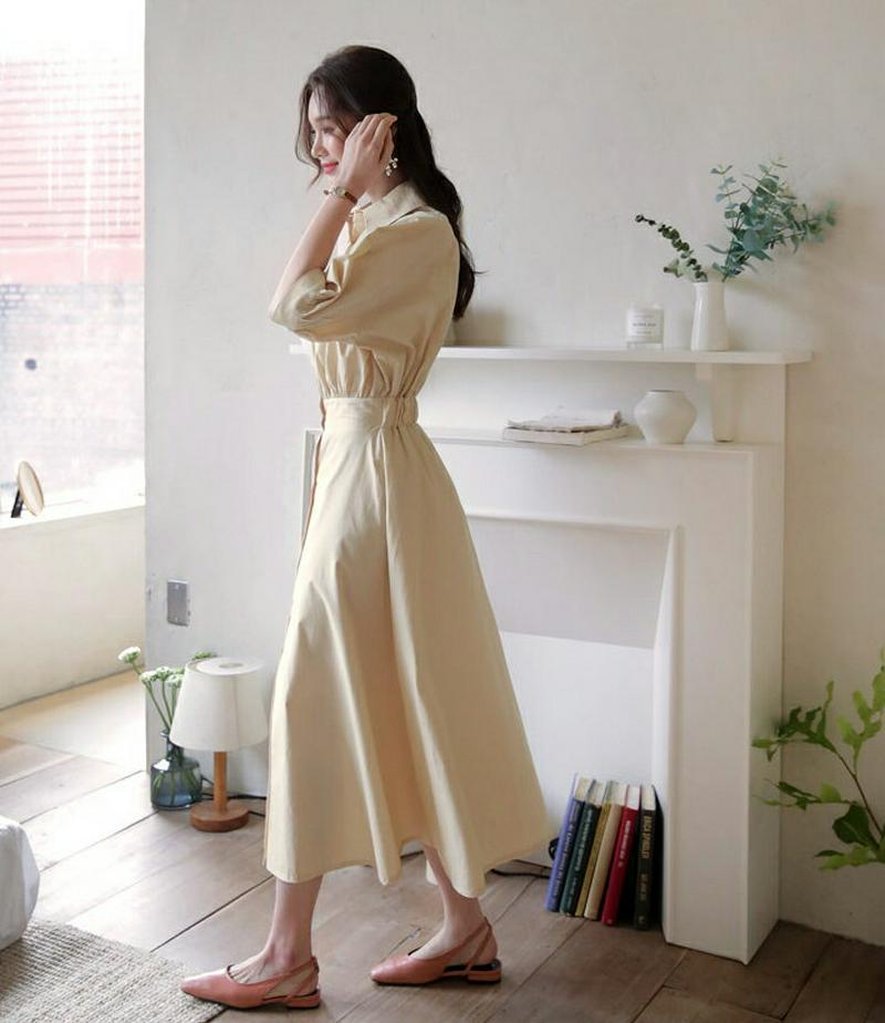 フレアシャツワンピース・全2色・t58309 レディース 【ops】【ワンピース シャツ ロング ロング丈 半袖 5分丈 パフス