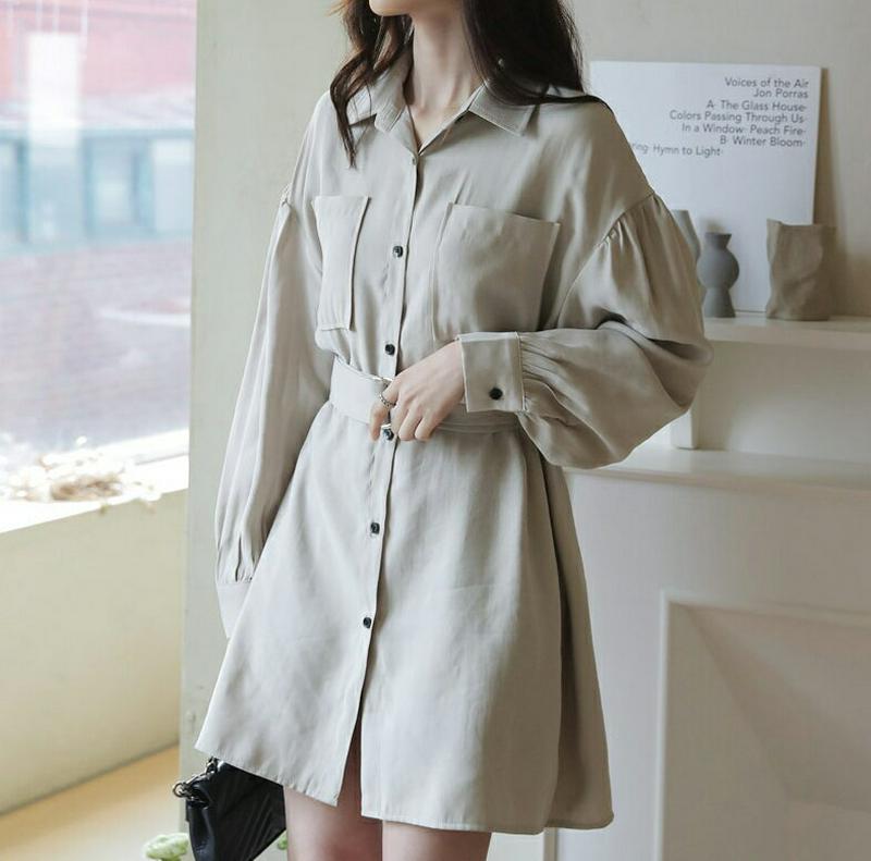 ベルト付ポケットシャツワンピース・全3色・t58312 レディース 【ops】【ワンピース ミニ丈 ミニ ショート 長袖 シャツ