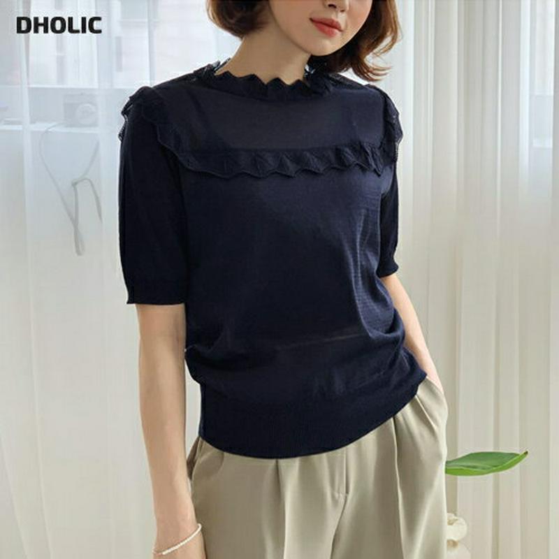 【只今10％OFF】ウェーブディテール半袖ニット・全4色・b58606 レディース 【tops】【トップス Tシャツ ニット 薄