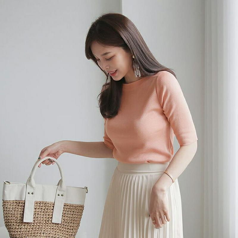 【只今10％OFF】ボートネックハーフスリーブニット・全5色・t61370 レディース【tops】【トップス ニット ニットトッ