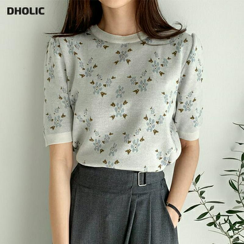 【只今10％OFF】フラワーパターンニット・全2色・t58553 レディース 【tops】【トップス ニット 半袖 ラウンドネッ
