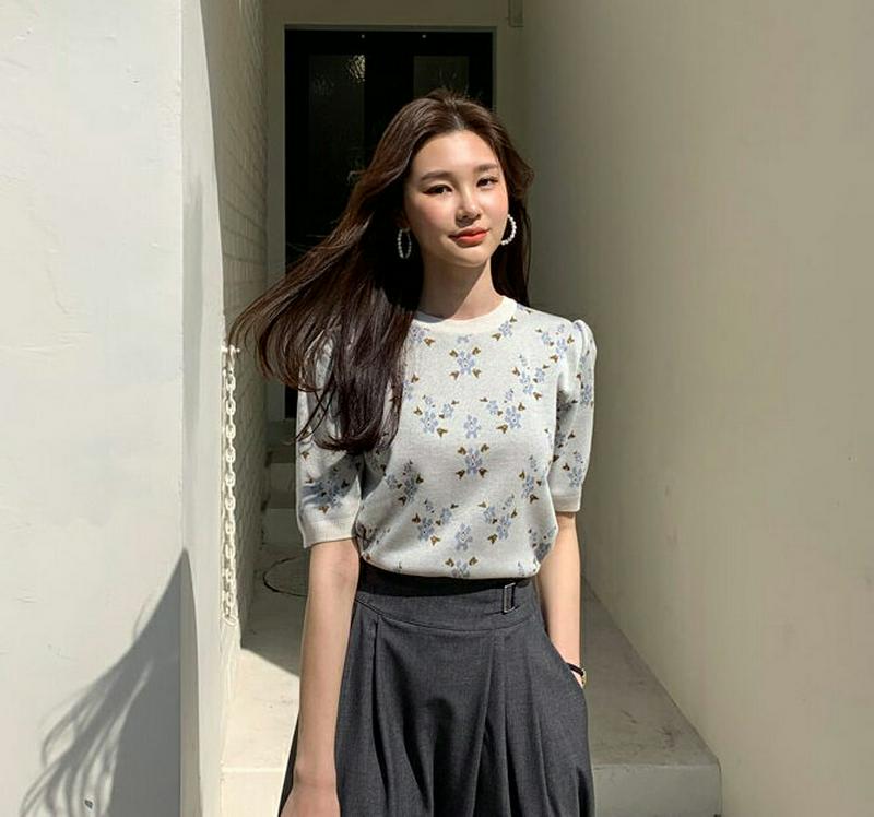 【只今10％OFF】フラワーパターンニット・全2色・t58553 レディース 【tops】【トップス ニット 半袖 ラウンドネッ