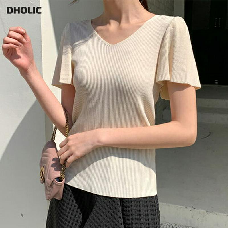 【只今10％OFF】フレアスリーブVネックニット・全4色・t58549 レディース 【tops】【トップス ニット 半袖 フレア