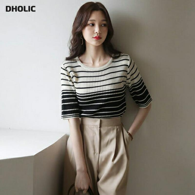 【只今10%OFF】即日配送 配色ボーダーリブニット・全4色・b58276 レディース 【tops】 トップス ニット 半袖 スリム ボーダー 配色 リブニット リブ カジュアル 大人 夏 秋 春【ニットセール】