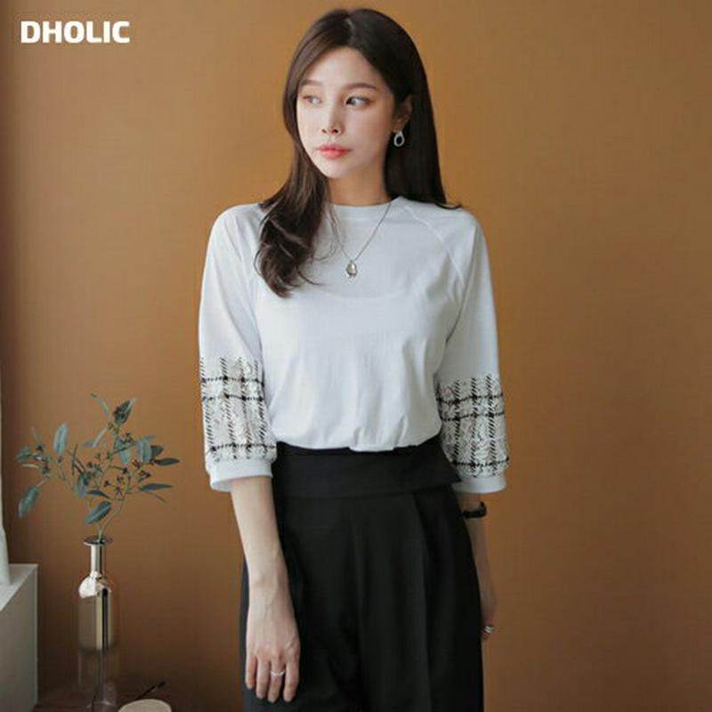 レースコントラストTシャツ・全2色・b61366 レディース【tops】【トップス Tシャツ コントラスト レース 袖コンシャス