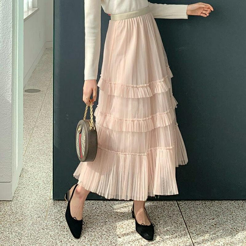 フリルチュールスカート・全3色・b55614 レディース 【sk】【スカート ロング ロング丈 フレア シフォン シースルー チ