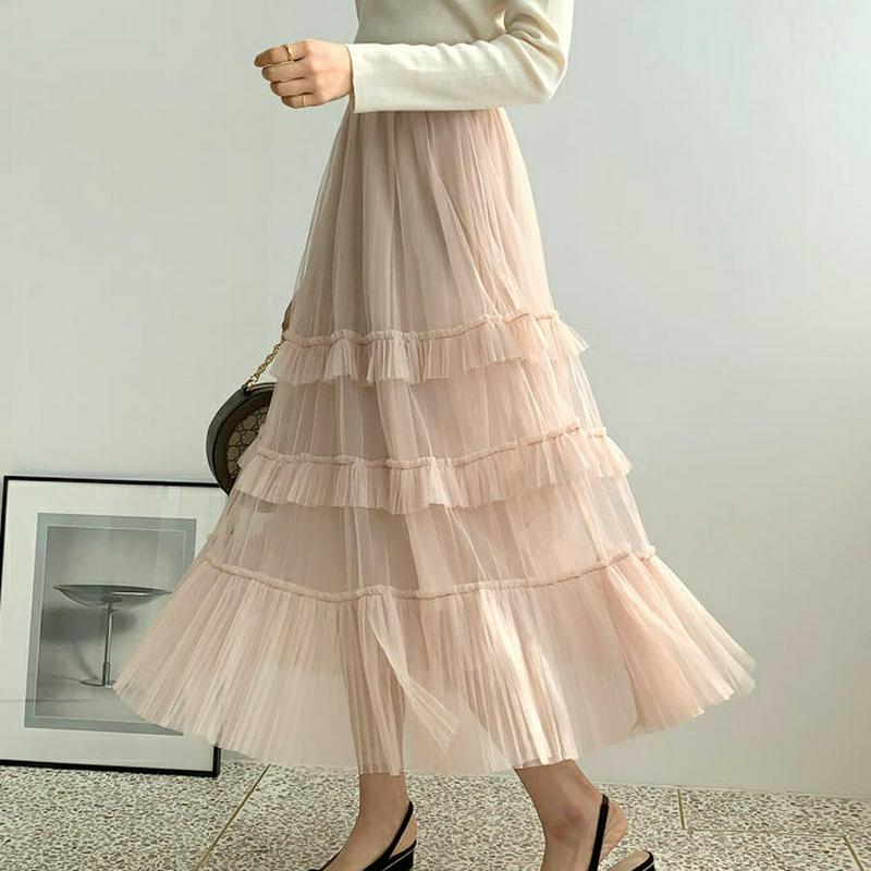 フリルチュールスカート・全3色・b55614 レディース 【sk】【スカート ロング ロング丈 フレア シフォン シースルー チ