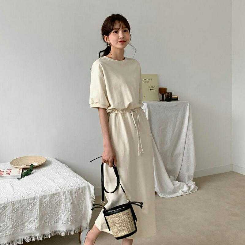 ウエストストリングワンピース・全3色・b58614 レディース 【ops】【ワンピース ロング丈 ロング スウェット 半袖 無地