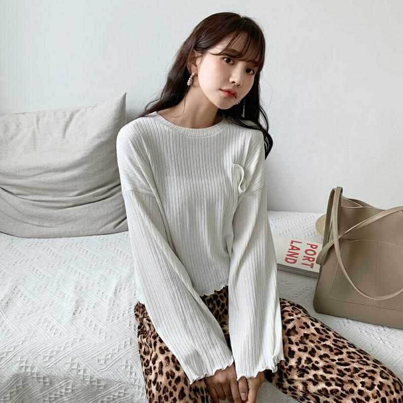 ポケットリブTシャツ・全4色・t58599 レディース 【tops】【トップス Tシャツ リブ 長袖 ドロップショルダー ウェー