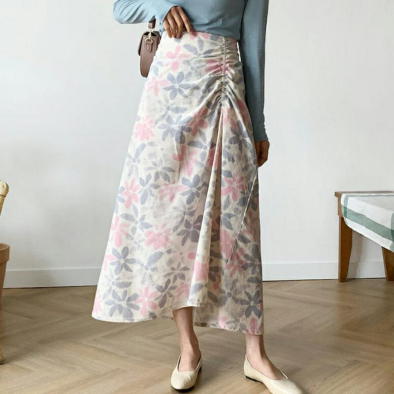 ギャザー花柄スカート・全2色・t58623 レディース 【sk】【スカート ロング丈 ロング マキシ フレア ギャザー シャーリ