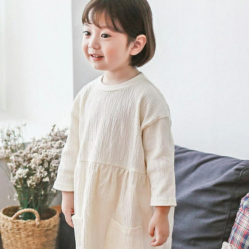 アウトポケットリンクルワンピース・p000021 キッズ【3~8才】【ops】【ワンピース 長袖 ラウンドネック リンクル 綿 コットン ベビー 子供服 キッズ ジュニア 子供 こども 女の子 かわいい】【KIDS】