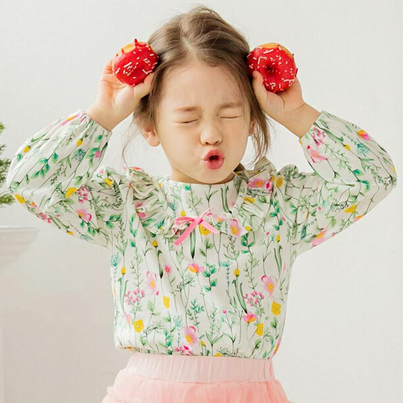 フリルカラー花柄Tシャツ・p000715 キッズ【3~8才】【tops】【トップス Tシャツ 花柄 フラワー フリル フリルネッ