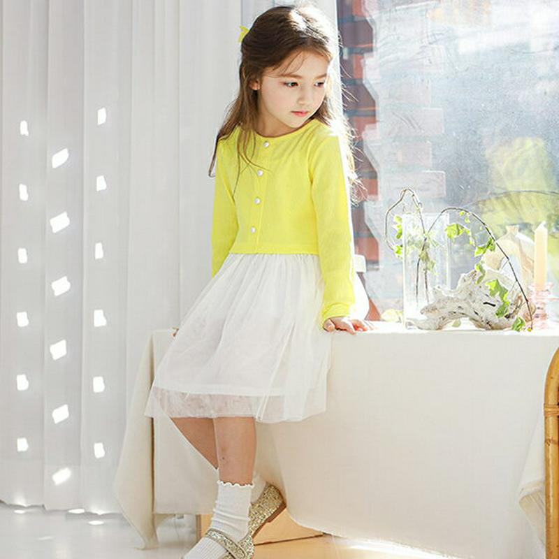 パール風ボタンチュールワンピース・p000728 キッズ【3~8才】【ops】【ワンピース ミディ丈 ミディワンピース 長袖 チ