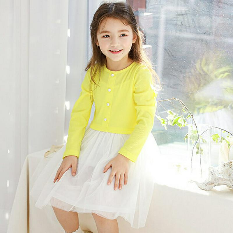 パール風ボタンチュールワンピース・p000728 キッズ【3~8才】【ops】【ワンピース ミディ丈 ミディワンピース 長袖 チ