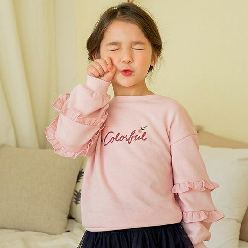 袖フリルレタリングスウェット・p000583 キッズ【3~8才】【tops】【トップス スウェット トレーナー　ロゴ レタリング
