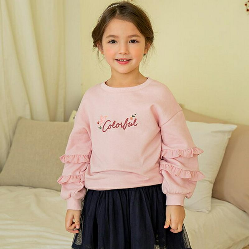 袖フリルレタリングスウェット・p000583 キッズ【3~8才】【tops】【トップス スウェット トレーナー　ロゴ レタリング