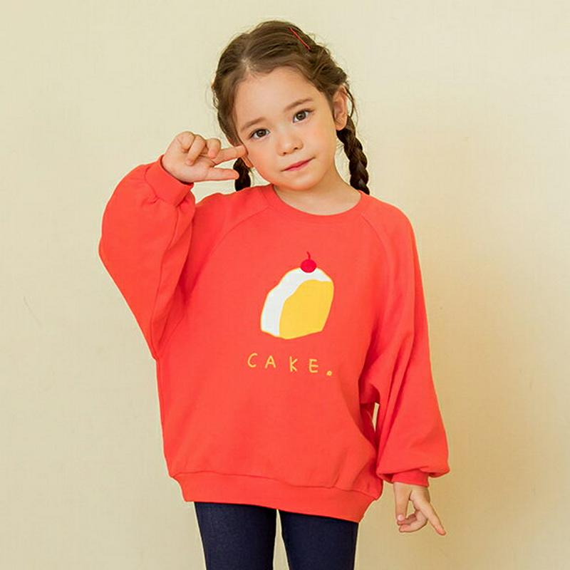 cakeプリントスウェット(レッド)・p000603 キッズ【3~8才】【tops】【トップス スウェット トレーナー 長袖 ケ