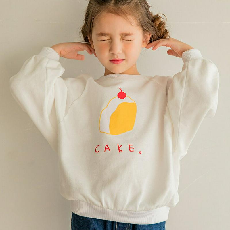 cakeプリントスウェット(ホワイト)・p000602 キッズ【3~8才】【tops】【トップス スウェット トレーナー 長袖 