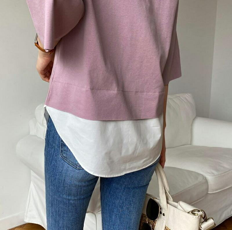 配色ヘムTシャツ・全5色・b61576 レディース【tops】【トップス Tシャツ 七分丈 七分袖 7分丈 7分袖 単色 無地 